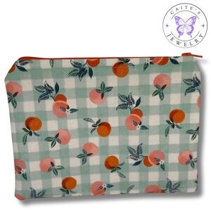 Handmade Zipper Pouch with a Gingham Peaches Fabric